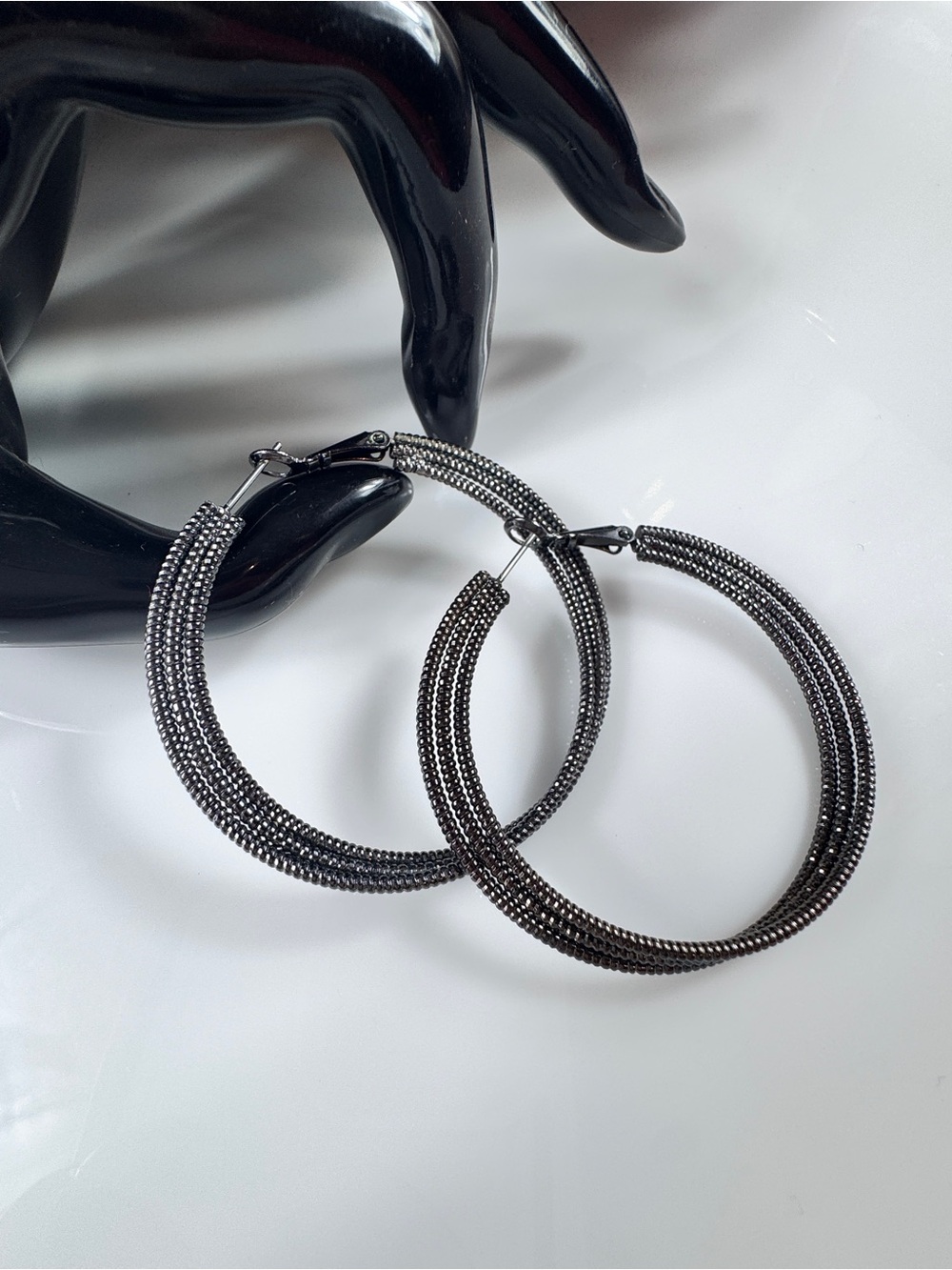 Zara Gunmetal Multi-Row Hoop Earrings